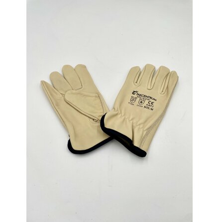 TC �kta l�derhandskar beige svart kant stl L